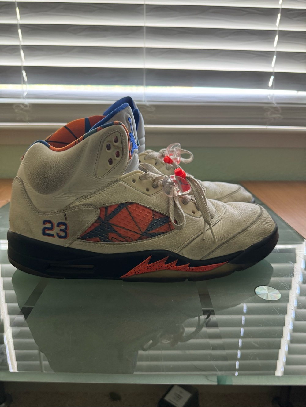 Jordan Retro 5 White Orange, Blue and white